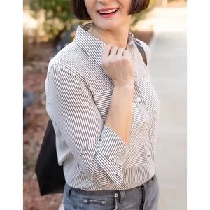 Spanx Low Maintenance Silk Button Down Cedar True Ivory